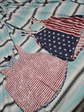 Lot Of 2 Tanks Red, White & Blue American  Racerback Tank Tops